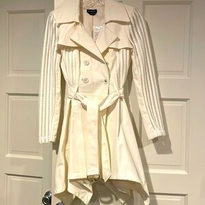 Bebe Trench Coat with lace inlays and sleeves, NWT
